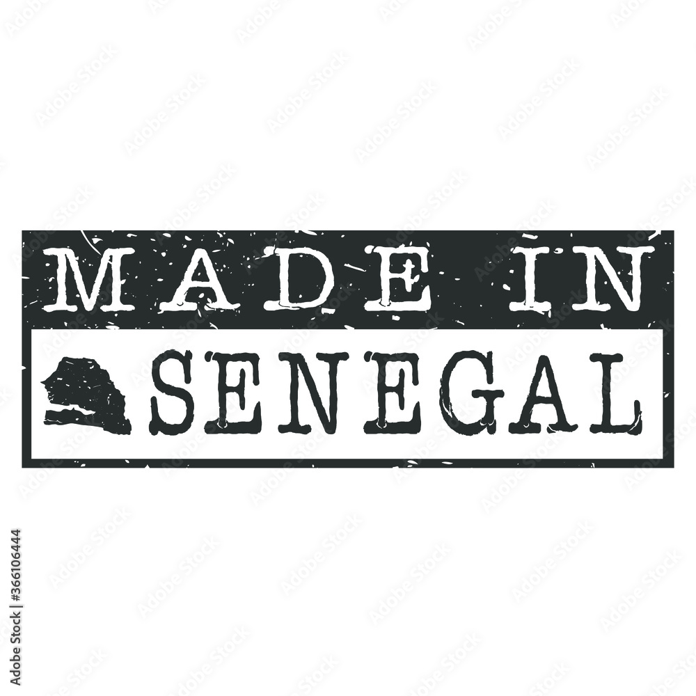 Made In Senegal. Stamp Rectangle Map. Logo Icon Symbol. Design Certificated.