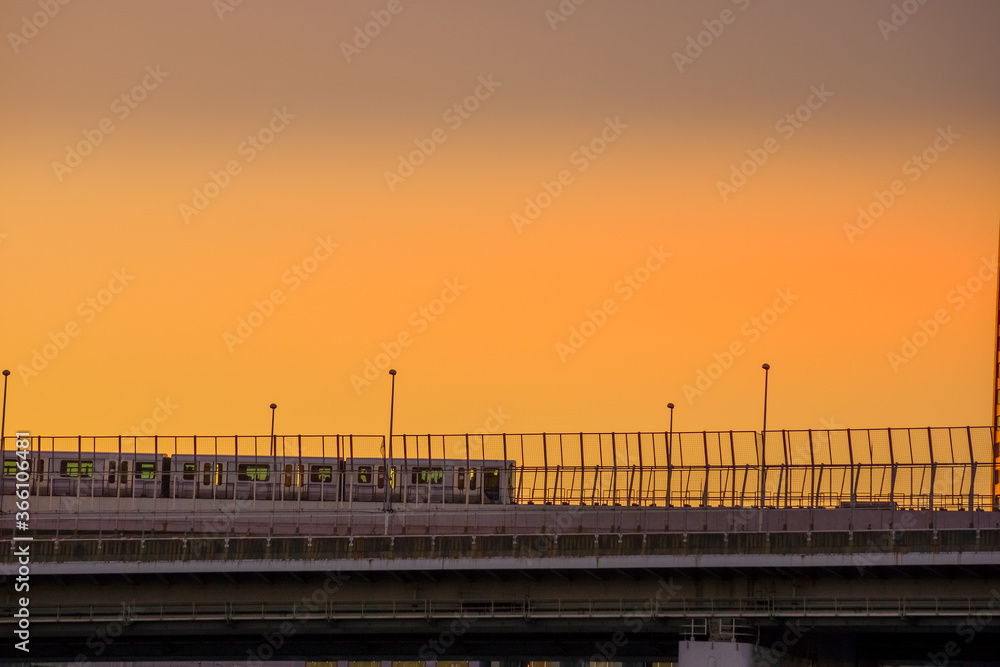 ゆりかもめ・東京臨海新交通臨海線と夕景