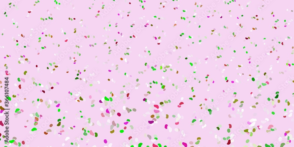 Light pink, green vector background with random forms.