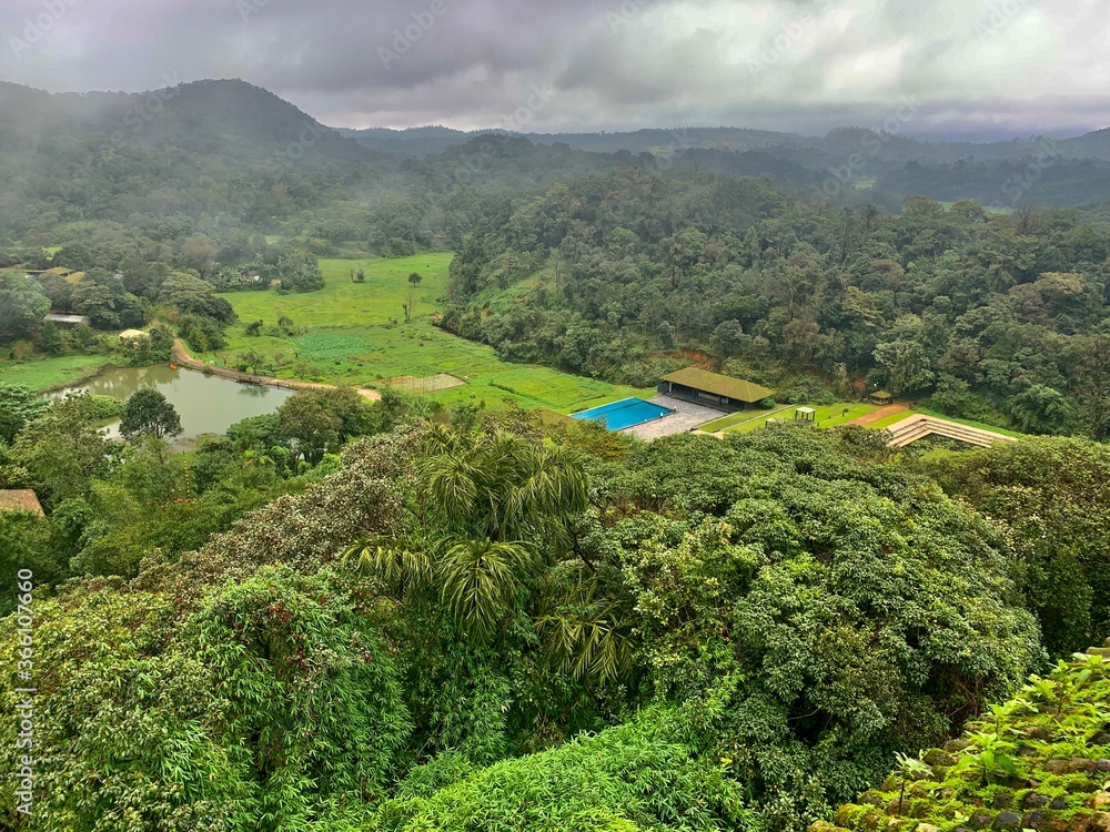 Panorama view of the hills and vegetation of Coorg Madikeri hills