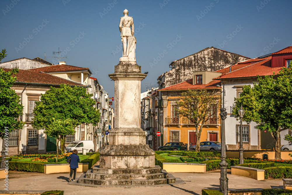 Urban Square With Statue, Greenery and Buildings, Braga, Portugal
