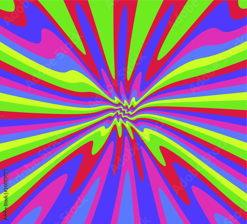 Trippy Retro Background for 60s-70s Parties with Bright Acid Rainbow Colors and Groovy Geometric Wavy Pattern in Pop Art style. Conceptual illustration for LSD trip or other psychedelic experiences.