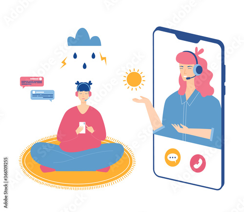 Online psychotherapy concept. Psychological counseling. Vector illustration.