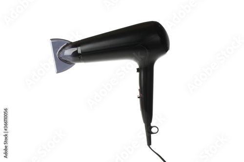 Black hair dryer isolated on white background