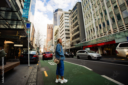 beautiful girl  walking in the city