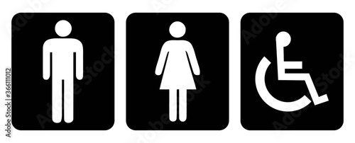 Washroom and rest room symbol. Men washroom symbol and Women washroom symbol. Restroom symbol in black background drawing by illustration