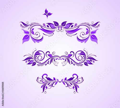 Floral violet heading set for wedding design, invitations, greeting card, cosmetician, spa salon, boutique logo