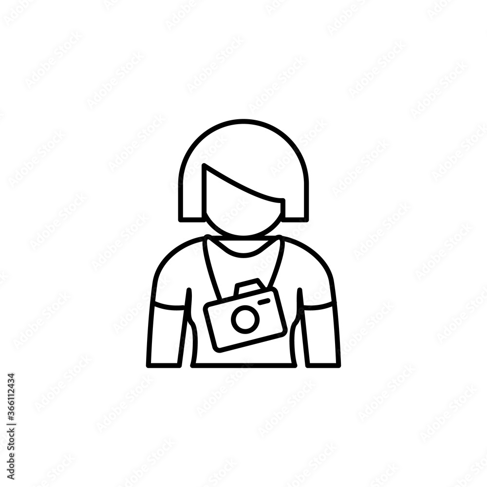 Woman, tourist, camera icon. Simple line, outline vector elements of tourism for ui and ux, website or mobile application Woman, tourist, camera icon. Simple line, outline vector elements of tourism for ui and ux, website or mobile application