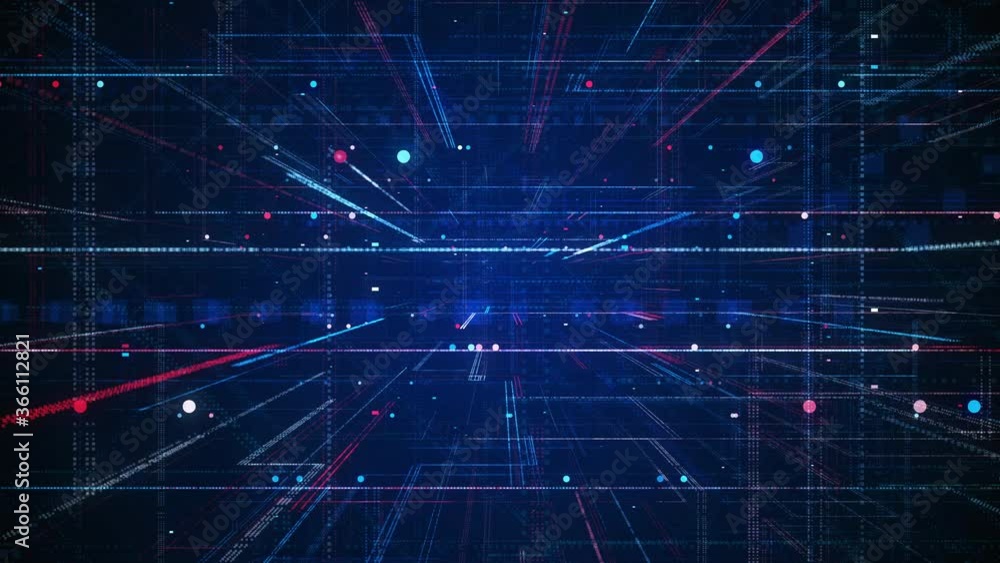 Abstract fly through hologram 3D Big Data with futuristic matrix. Digital network with binary code particles. Technological and connection motion background. Abstract fly through hologram 3D Big Data with futuristic matrix. Digital network with binary code particles. Technological and connection motion background.