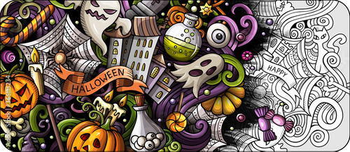 Wallpaper Mural Cartoon cute colorful vector hand drawn doodles Halloween banner Torontodigital.ca