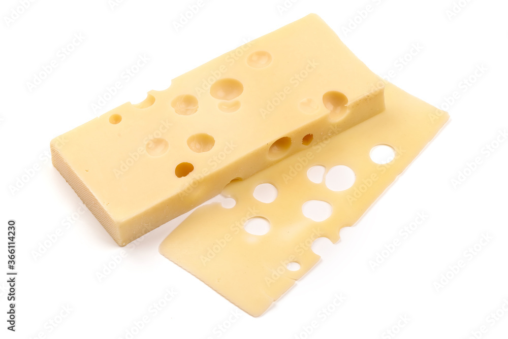 Maasdam cheese, Netherlands cheese, isolated on white background Maasdam cheese, Netherlands cheese, isolated on white background