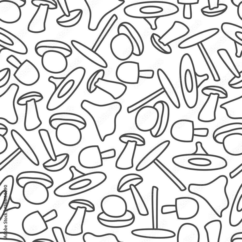 The contours of the mushrooms. Seamless vector pattern on a white background. The contours of the mushrooms. Seamless vector pattern on a white background.