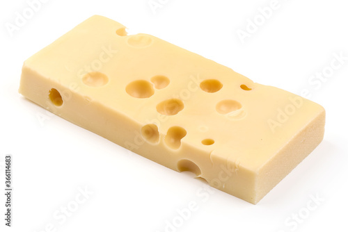 Emmental cheese, Swiss cheese, isolated on white background