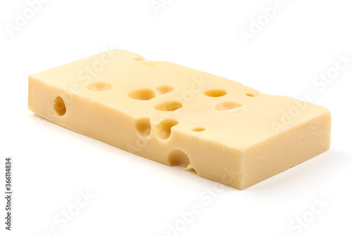 Swiss Cheese, close-up, isolated on white background