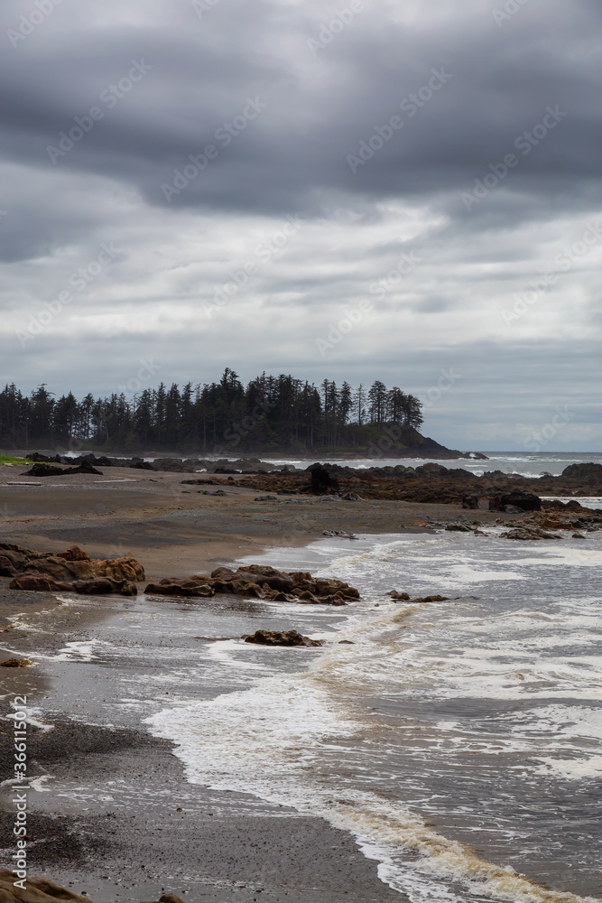 Beautiful View of West Pacific Ocean Coast on the Northern Vancouver Island during a cloudy morning. Taken in Raft Cove, British Columbia, Canada. Nature Background