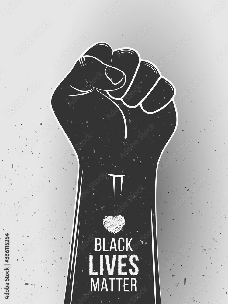 Black Lives Matter protest in USA. Stop violence to black people. Hand  drawn brutal fist symbol with heart tattoo on a white background. Grunge   Illustration Stock Vector | Adobe Stock