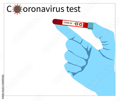 Coronavirus test. Vector. Test COVID-19 dangerous influenza virus in the blood vial. Can be used in medical materials, banners, posters, magazines. Vector white background isolated.

