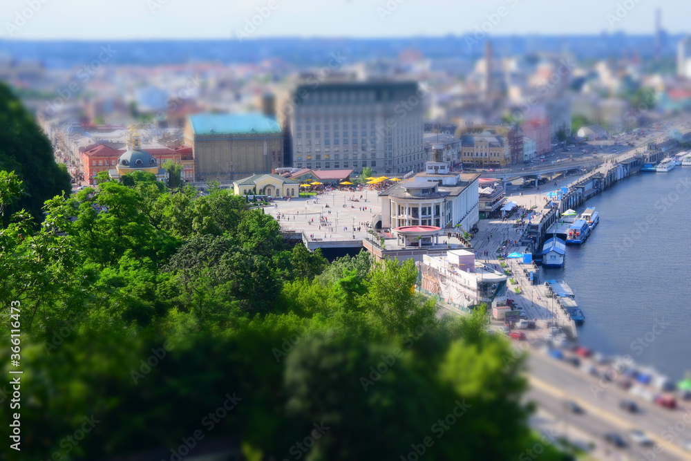 Fototapeta premium Summer panorama of the city with miniature effect 