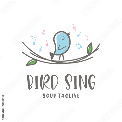 Vector illustration of cute bird singing