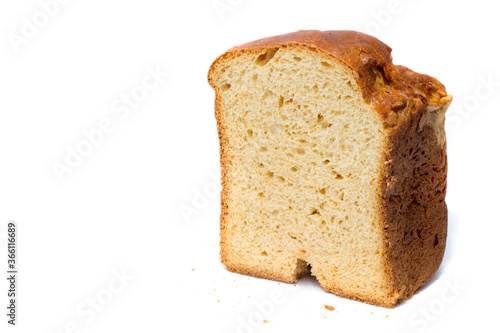 Closeup of homemade sweet bread isolated on white