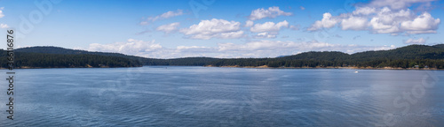 Panoramic View of Beautiful Gulf Islands during a sunny day. Located near Galiano, Mayne and Vancouver Island, British Columbia, Canada.