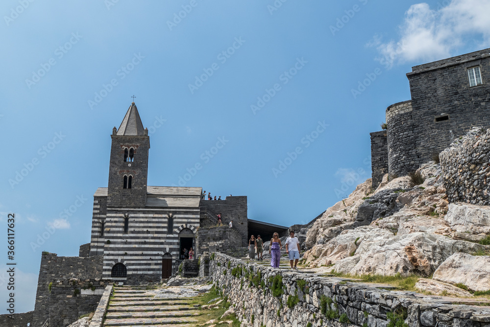 The church of San Pietro in Portovenenere on a rocks above the sea