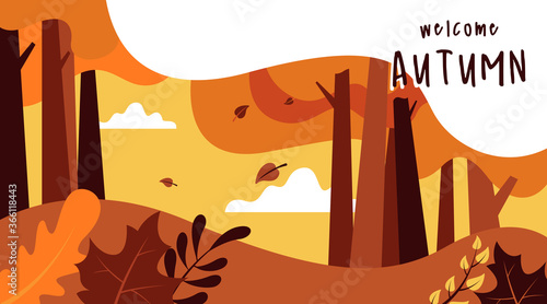 Flat autumn landscape background illustration vector