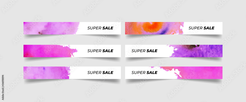 Vector set of 06 slides premium luxurious modern abstract standard size watercolor corporate web banner design in white background. Great for web sale and promotional surface project.