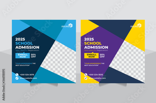 Admission social media post banner template design, Back to school admission promotion social media post