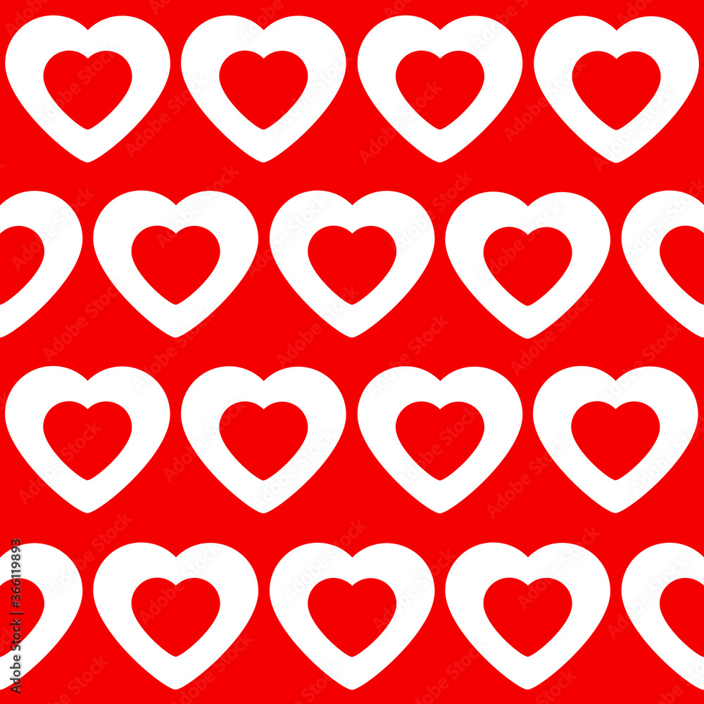 Pattern with white hearts on a red background