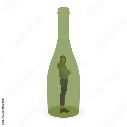 Female character in a bottle on a white background