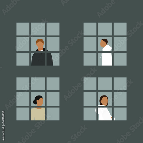 Four different characters behind bars