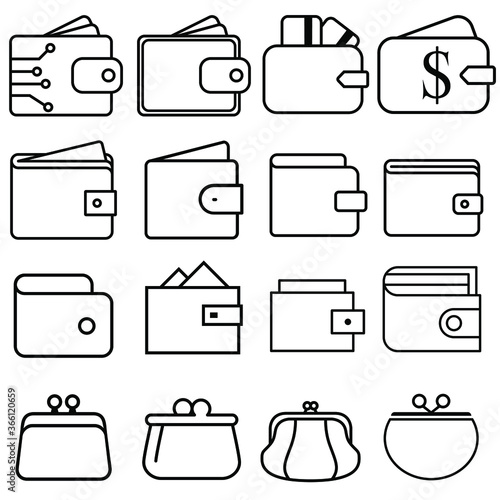 Wallet icons vector set. Purse with money illustration sign collection. Coins symbol. online payment logo.
