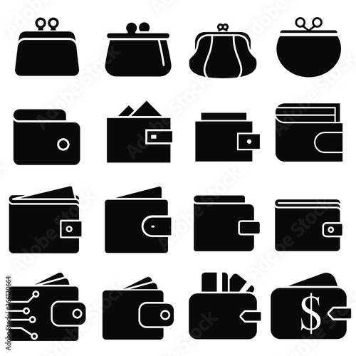 Wallet icons vector set. Purse with money illustration sign collection. Coins symbol. online payment logo.