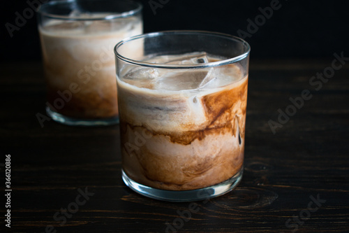 Bourbon Stout Cocktail: Two cocktails made with bourbon whiskey, chocolate stout, chocolate syrup, and cream