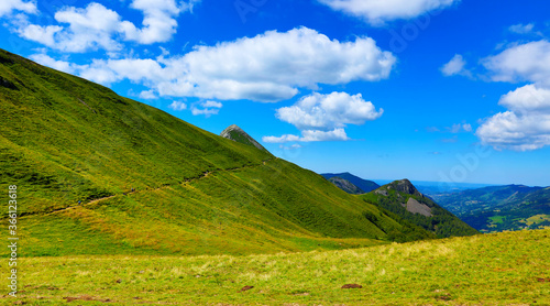 beautiful Cantal landscape in France- hiking trail in mountain-Puy Mary, Puy Griou photo