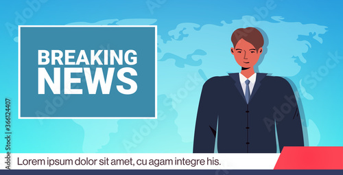 anchorman broadcasting daily breaking news on tv media journalism press concept horizontal portrait vector illustration