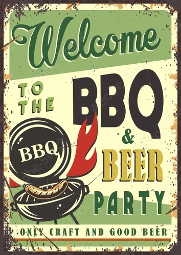 Retro poster with barbeque maker and BBQ sausage