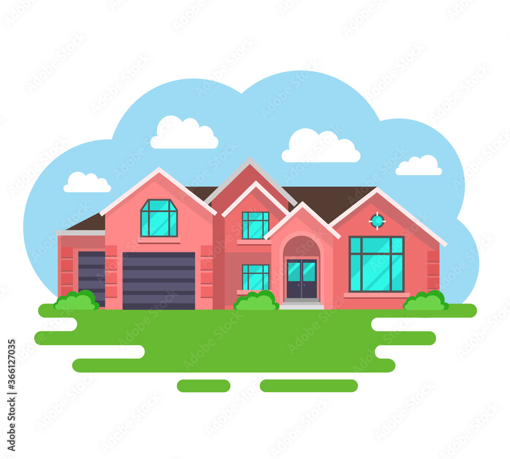 Cute house in flat style, vector illustration, real estate, housing, rent, investment, private house.