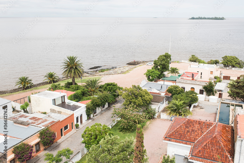 Naklejka premium Panoramic view of Colonia, Uruguay, and La Plata river, from the lighthouse