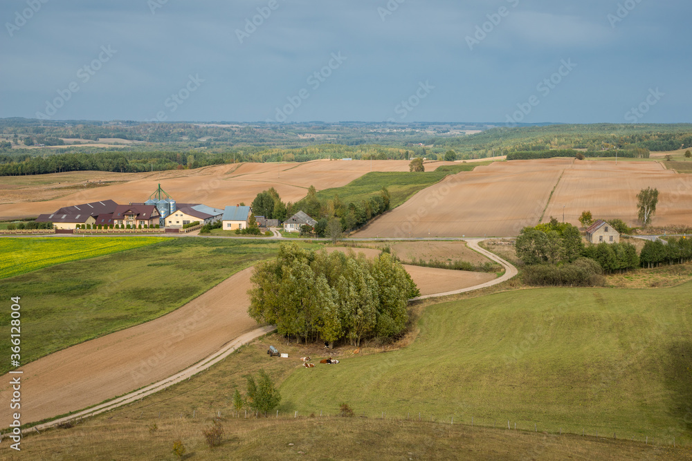 View of the fields (typical landscape near Suwalki) from the observation tower in Baranowo, Podlaskie, Poland