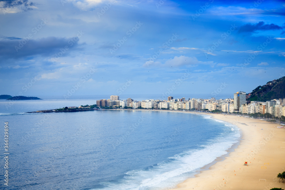 View of Copacabana Beach and Avenida Atlantica boulevard in Rio de Janeiro, Brazil View of Copacabana Beach and Avenida Atlantica boulevard in Rio de Janeiro, Brazil