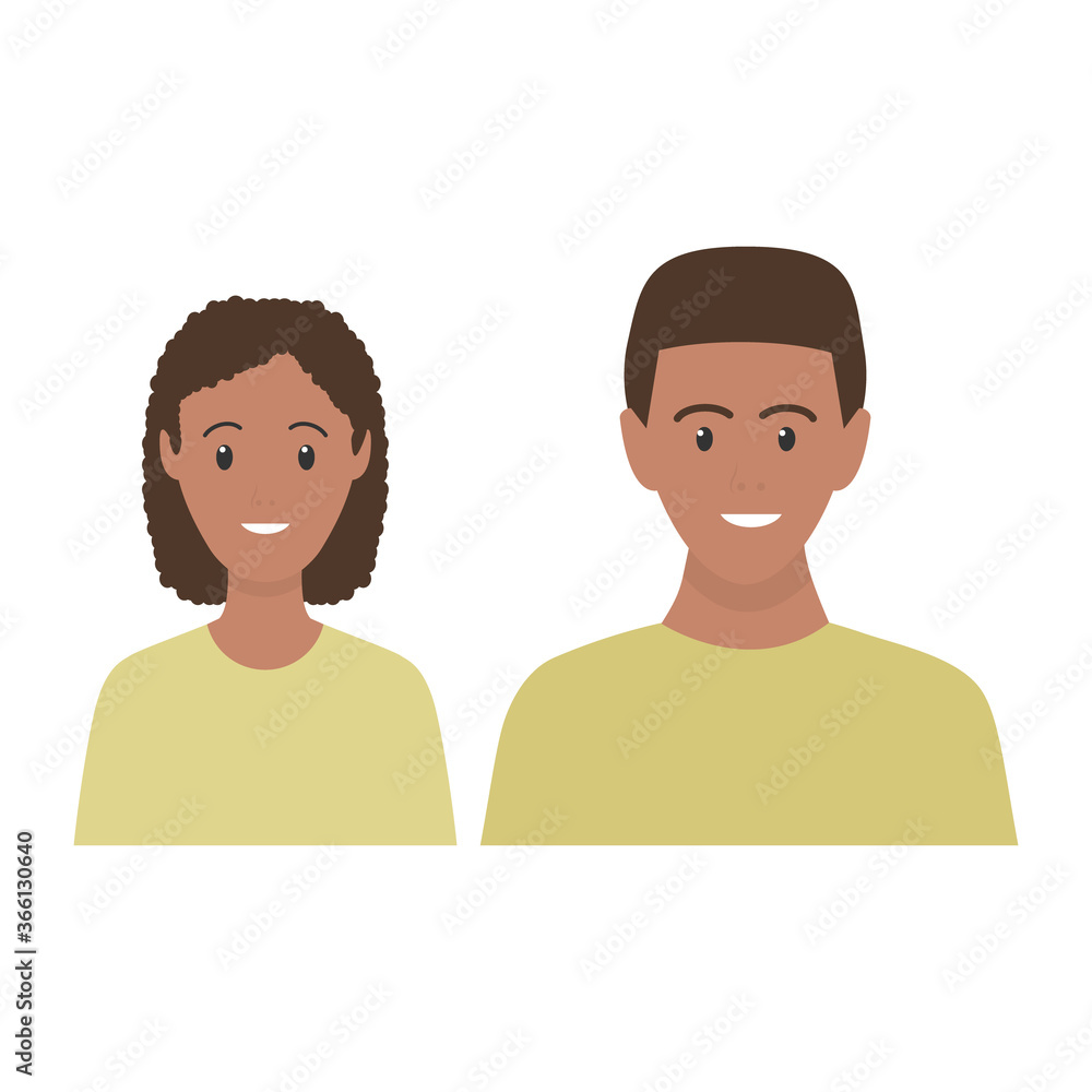 Happy young man and woman standing together. Lovely mature couple. Family flat illustration. Sister and brother vector isolated on white background. Romantic concept. Wife and husband smiling. Happy young man and woman standing together. Lovely mature couple. Family flat illustration. Sister and brother vector isolated on white background. Romantic concept. Wife and husband smiling.