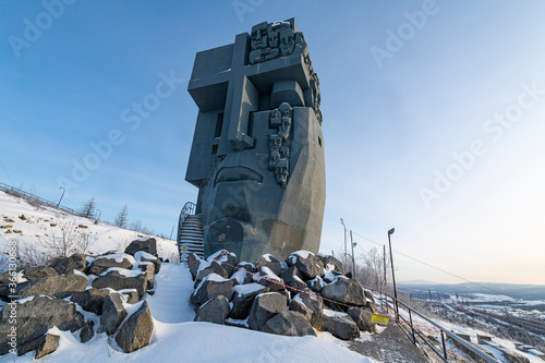 Mask of Sorrow commemorating the many prisoners who suffered and died in the Gulag prison camps, Magadan, Magadan Oblast photo