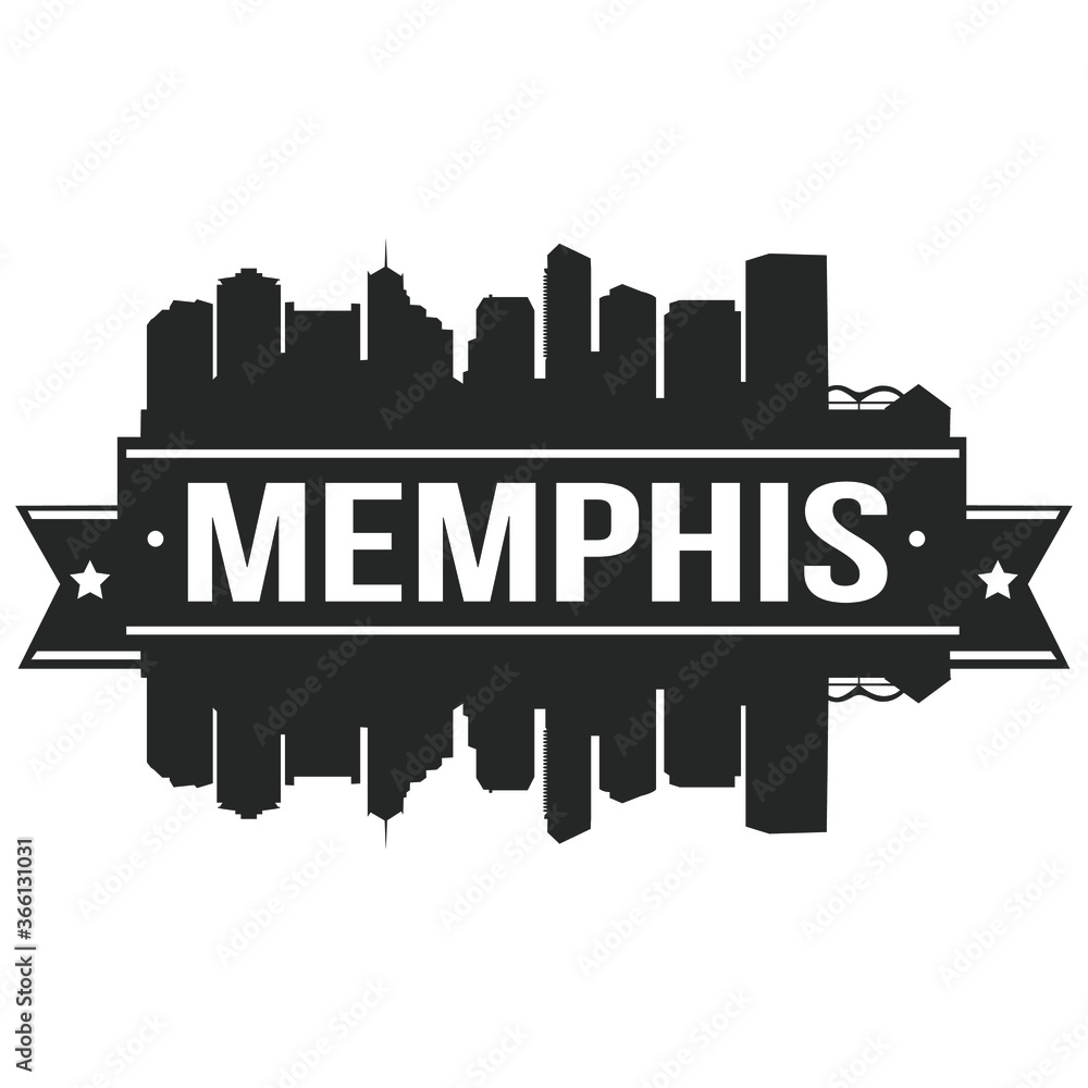 Memphis Skyline Stamp Silhouette. Reflection Landscape City Design. Vector Cityscape Icon.   
