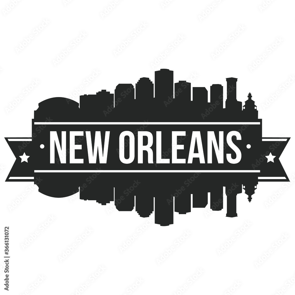 New Orleans Skyline Stamp Silhouette. Reflection Landscape City Design. Vector Cityscape Icon.   