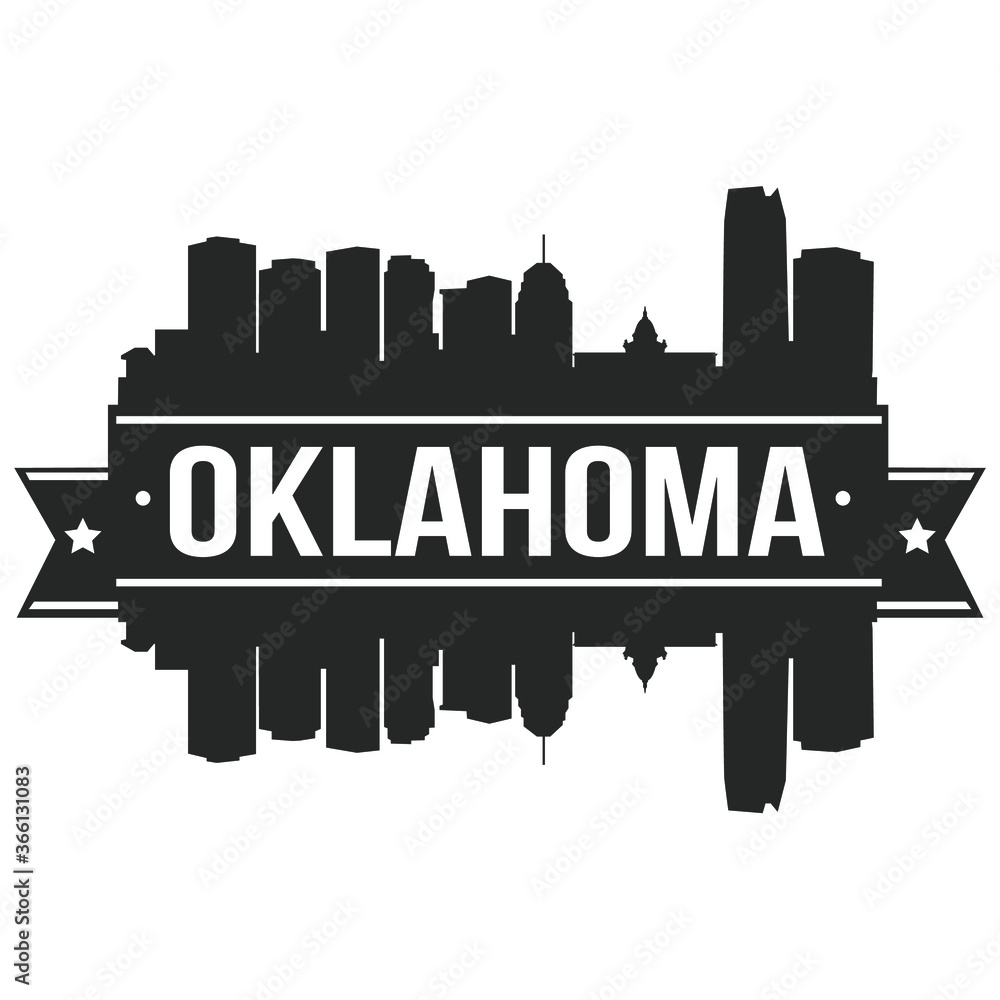 Oklahoma Skyline Stamp Silhouette . Reflection Landscape City Design. Vector Cityscape Icon.  