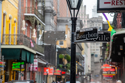 Bourbon Street, the epicenter of nightlife in the French Quarter of New Orleans photo