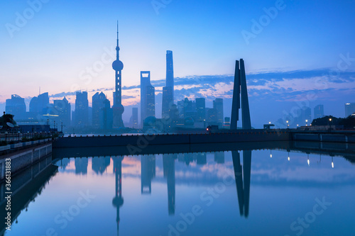 Skyline of Pudong at dawn, Shanghai, China photo