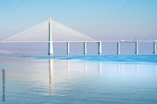 The Vasco da Gama Bridge, a cable-stayed bridge spanning the Tagus River in Parque das Nacoes (Park of the Nations) photo